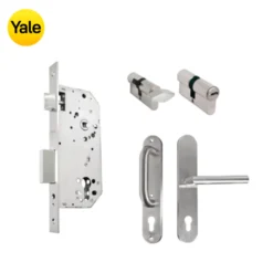 Kit Chapa de Embutir 50mm + Manija Milán con Escudo y Jaladera + Cilindro Llave - Mariposa (llave plana)