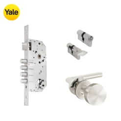 Kit Chapa de Embutir 4 bulones + Manija Milán con Jaladera + Cilindro Llave - Mariposa (llave de sierra)