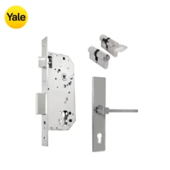 Kit Chapa de Embutir 50mm + Manija Turín con Escudo + Cilindro Llave - Mariposa (llave de sierra)