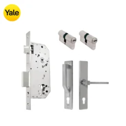 Kit Chapa de Embutir 50mm + Manija Turín con Escudo y Jaladera + Cilindro Llave - Llave (llave plana)