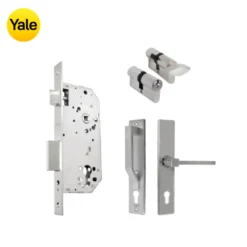 Kit chapa de Embutir 50mm + Manija Turín con Escudo y Jaladera + Cilindro Llave - Mariposa (llave de sierra)