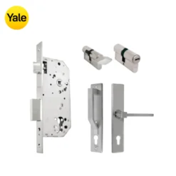 Kit Chapa de Embutir 50mm + Manija Turín con Escudo y Jaladera + Cilindro Llave - Mariposa (llave plana)