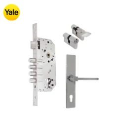 Kit Chapa de Embutir 4 bulones + Manija Turín con Escudo + Cilindro Llave - Mariposa (llave de sierra)