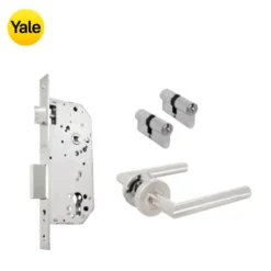 Kit Chapa de Embutir 50mm + Manija Milán + Cilindro Llave - Llave (llave de sierra)