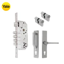 Kit Chapa de Embutir 4 bulones + Manija Turín con Escudo y Jaladera + Cilindro Llave - Llave (llave de sierra)