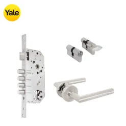 Kit Chapa de Embutir 4 bulones + Manija Milán + Cilindro Llave - Mariposa (llave de sierra)