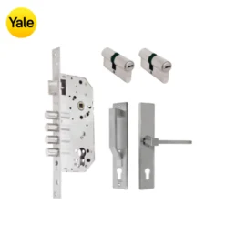 Kit Chapa de Embutir 4 bulones + Manija Turín con Escudo y Jaladera + Cilindro Llave - Llave (llave plana)