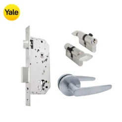 Kit Chapa de Embutir 50mm + Manija Dover + Cilindro Llave - Mariposa (llave de sierra)