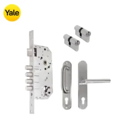 Kit Chapa de Embutir 4 bulones + Manija Milán con Escudo y Jaladera + Cilindro Llave - Llave (llave de sierra)