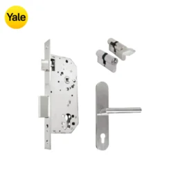 Kit Chapa de Embutir 50mm + Manija Milán con Escudo + Cilindro Llave - Mariposa (llave de sierra)