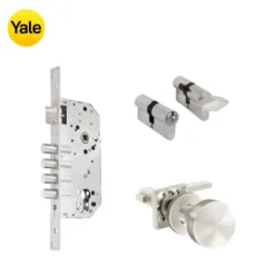 Kit Chapa de Embutir 4 bulones + Manija Turín con Jaladera + Cilindro Llave - Mariposa (llave de sierra)