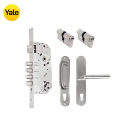 Kit Chapa de Embutir 4 bulones + Manija Milán con Escudo y Jaladera + Cilindro Llave - Llave (llave plana)