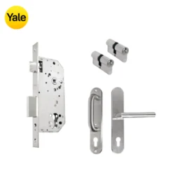 Kit Chapa de Embutir 50mm + Manija Milán con Escudo y Jaladera + Cilindro Llave - Llave (llave de sierra)