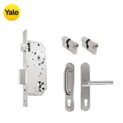 Kit Chapa de Embutir 50mm + Manija Milán con Escudo y Jaladera + Cilindro Llave - Llave (llave plana)