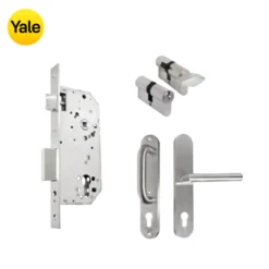 Kit Chapa de Embutir 50mm + Manija Milán con Escudo y Jaladera + Cilindro Llave - Mariposa (llave de sierra)