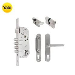 Kit Chapa de Embutir 4 bulones + Manija Milán con Escudo y Jaladera + Cilindro Llave - Mariposa (llave plana)