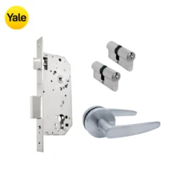 Kit chapa  de Embutir 50mm + Manija Dover + Cilindro Llave - Llave (llave de sierra)