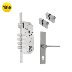 Kit Chapa de Embutir 4 bulones + Manija Turín con Escudo + Cilindro Llave - Llave (llave de sierra)